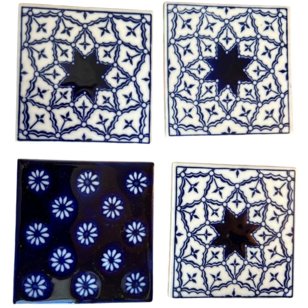 Set of 4 PIER 1 Chinoiserie COASTERS / Decorative Tiles Porcelain Bohemian